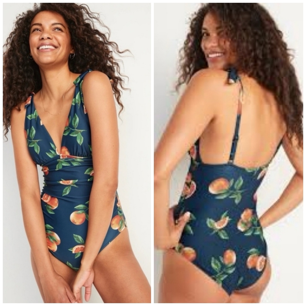 OLD NAVY Blue One-Piece Swimsuit Orange Fruit Print Plus Size 3X - Picture 12 of 14